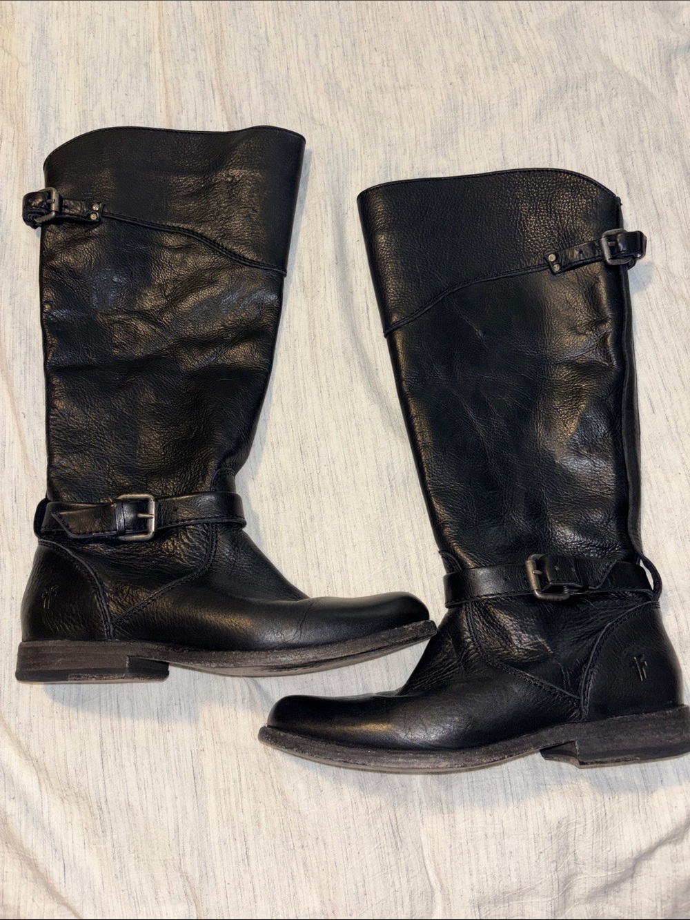 Frye Phillip Riding Black Leather Boots with Tan Interior Size 7